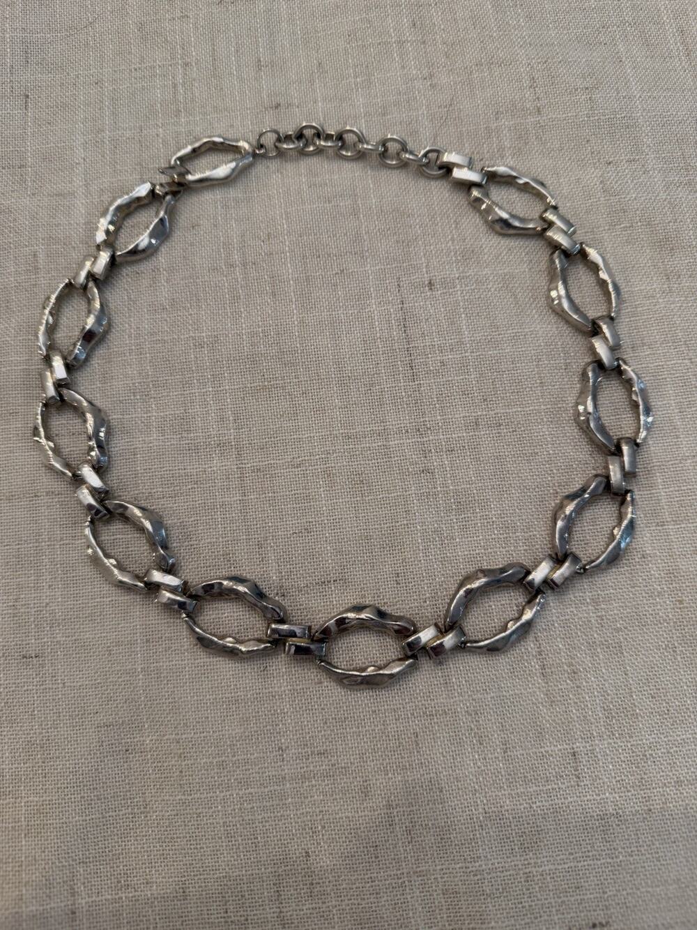 Vintage Maxine Denker Necklace Silver Tone Modernist Sculptural Link Signe